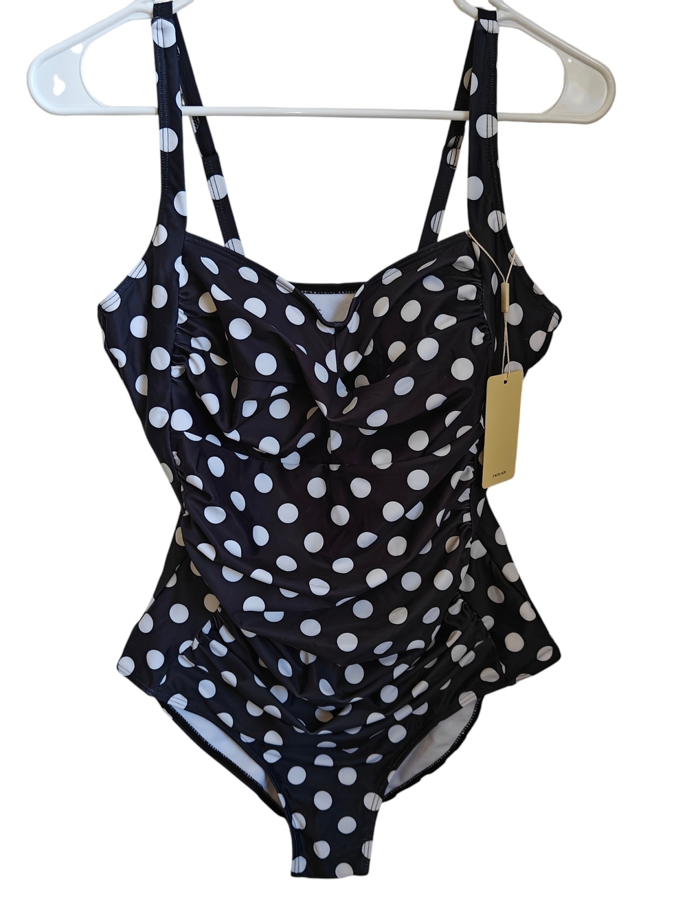 Ekouaer One-piece Swimsuit Classic Black & White Polka Dot Pattern Women Size L